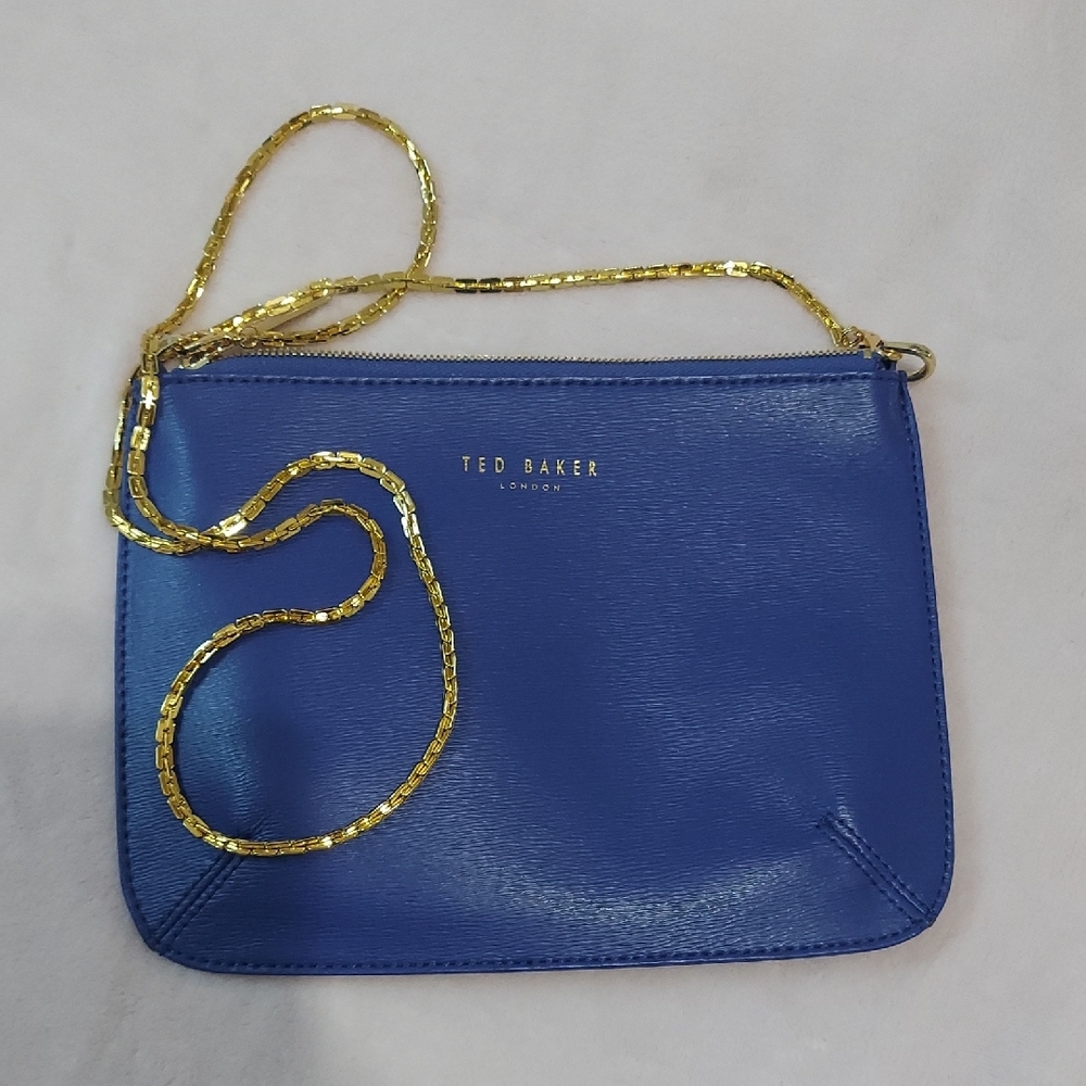 Ted Baker Blue and Gold Crossbody Bag with Chain Strap